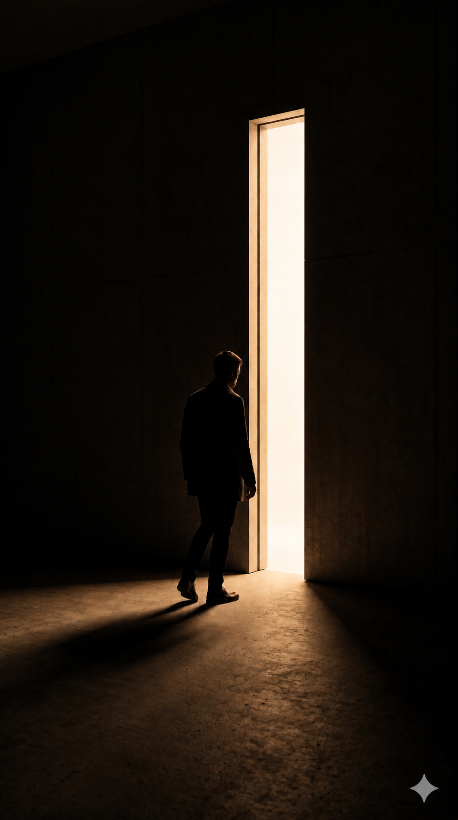 Pessoa diante de uma passagem iluminada